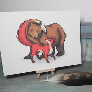 Bear & Fox Couple Illustration A4 Print