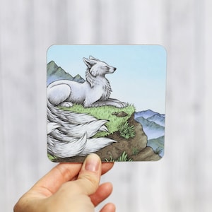 Marble Kitsune Illustration Coaster