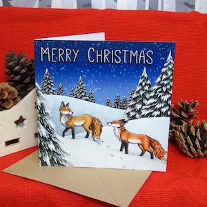 Wintervossen illustratie vierkante kerstkaart