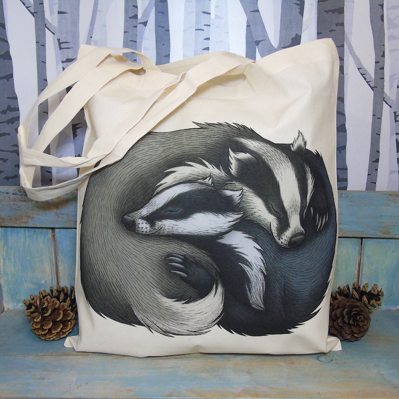 Badger Couple Illustration Eco Tote Bag ~ 100/% Organic /& Fairtrade Cotton with Long Handles