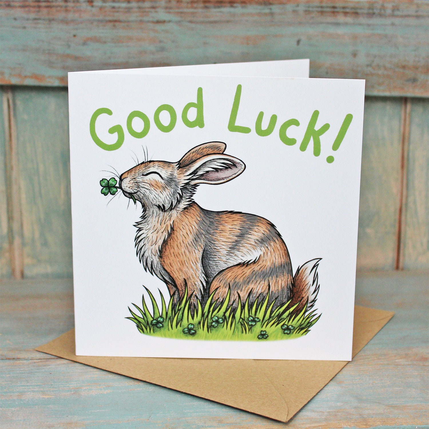 Good Luck Rabbit Illustration Card - Etsy UK