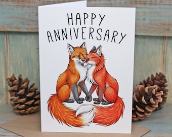 Fox & Vixen Illustration Happy Anniversary Card