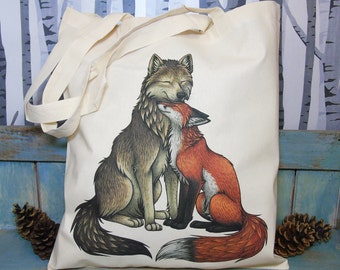 Wolf & Fox Illustration Eco Tote Bag ~ 100% Cotton Long Handles made in a Fairtrade Factory