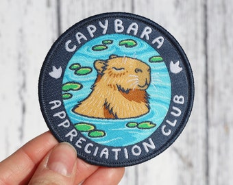 Capybara Appreciation Club Iron On Woven Patch 7cm