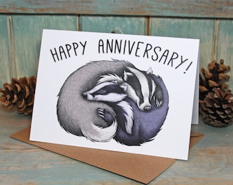 Badger Couple Illustration Happy Anniversary Card