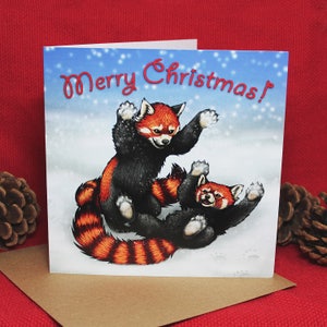 Snowfight rode panda's illustratie vierkante kerstkaart