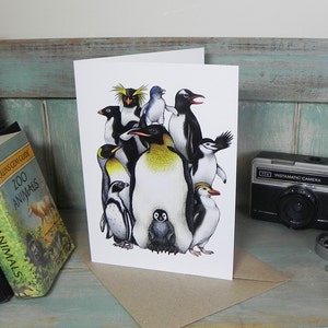 Tarjeta de felicitación con ilustración de Penguin Obsession