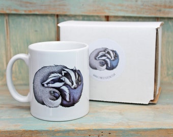 Badger Cuddle Illustration Mug