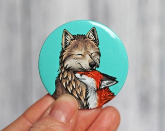 Wolf & Fox Illustration Badge 44mm (x1)