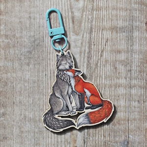 Wolf & Fox Illustration Wooden Keyring