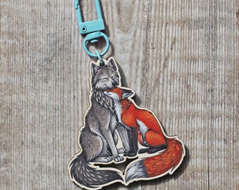 White Kitsune Wooden Keyring - Etsy