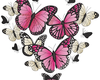 Heart with butterfly embroidery design, Love Machine Embroidery File, Butterflies Heart Embroidery Design