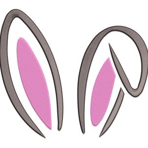 May include: A pair of gray bunny ears with pink inner ears. The ears are outlined in gray and have a textured pink inner ear.