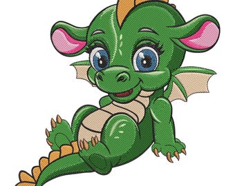 Cute Green Baby Dragon Embroidery Design, Dragon Machine Embroidery File, Baby Dragon Embroidery Files
