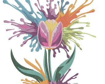 Diseño de bordado Blooming Splash, archivo de bordado Floral Blooming Elegance, diseño de bordado a máquina