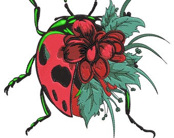 Ladybug with Floral Embroidery Design, Ladybug Machine Embroidery Design, Ladybug Machine Embroidery Files