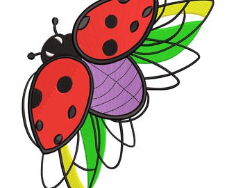 Diseño de bordado de corona de mariquita, Bordado a máquina de animales, Archivo de bordado a máquina,