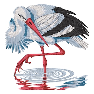 Elegant Stork Embroidery Design, Adorable Stork Family Machine Embroidery File, Playful Stork Machine Embroidery File, Bird Lovers