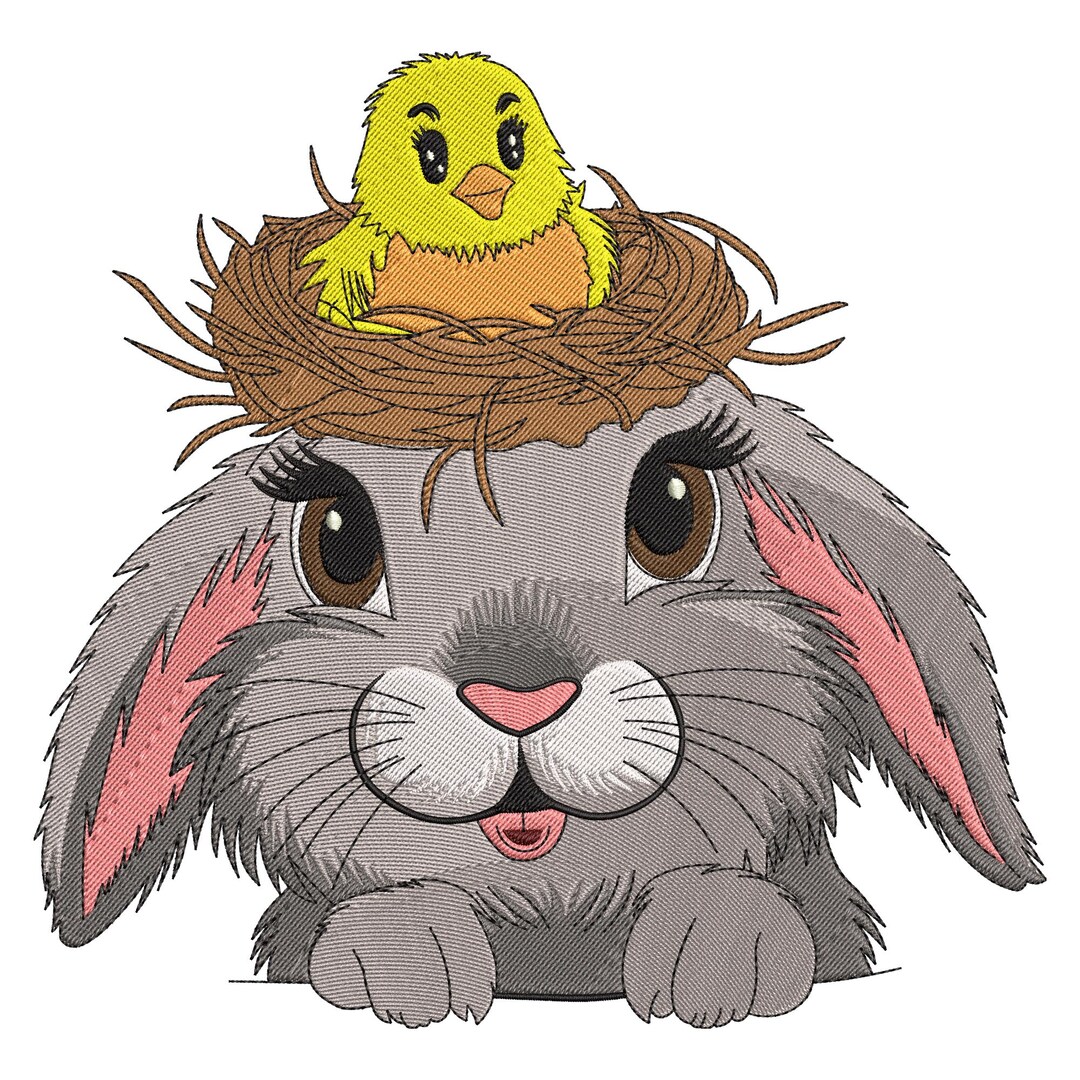 Adorable Bunny and Chick Embroidery Design, Floral Bunny Embroidery ...