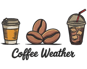 Kaffee Wetter Maschinenstickerei, Kaffee Trio Maschinenstickdatei, Kaffee Stickerei Maschinendesign, Kaffee Zitate Maschinenstickerei