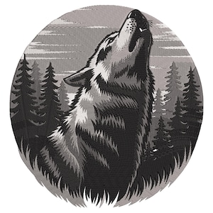 Majestic Howling Wolf Embroidery Design, Wild Animal Embroidery Design, Animal Embroidery, Wolf Silhoutte Embroidery File