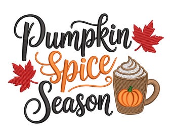Pumpkin Spice Latte borduurontwerp, herfst koffiemok machineborduurbestand, Instant Download