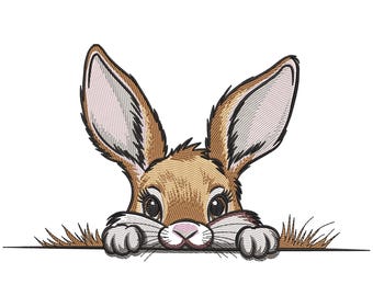 Cute Bunny Peeking Embroidery Design, Floral Easter Bunny Embroidery File, Easter Eggs Machine Embroidery File