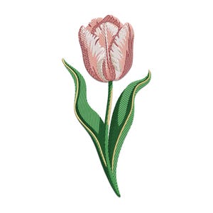 Tulip Flower Embroidery Design, Pink and Green Tulip Machine Embroidery, Tulip Embroidery File