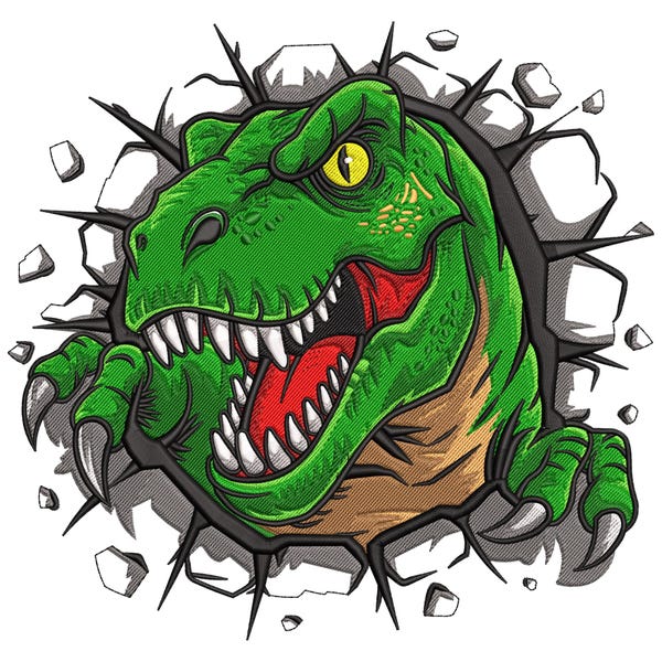T-Rex Breakthrough Embroidery Design, Tyrannosaurus Machine Embroidery File, T-Rex Silhouette Machine Embroidery