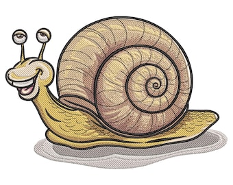 Cheerful Snail Embroidery Design, Animal Machine Embroidery File, Slug Garden Bug embroidery file