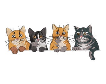 Diseño de bordado de gatos curiosos, archivo de bordado de mariposas y gatos, bordado a máquina para amantes de los gatos encantadores, archivo de gatitos con mariposas