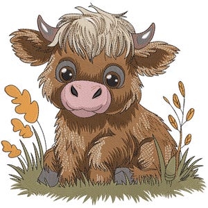 Süßes Highland Kuh Stickmuster, Baby Highland Kuh Stickdatei, Bauernhof Stickmuster