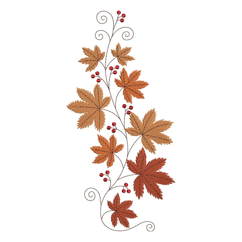 Autumn Leaves Embroidery Design, Fall Border With Swirls and Berries ...
