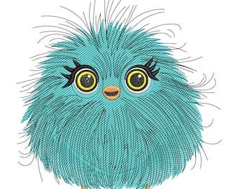 ふわふわの青いフクロウの刺繍デザイン、フクロウの機械刺繍ファイル、真夜中のフクロウの刺繍デザイン、森の鳥の刺繍デザイン