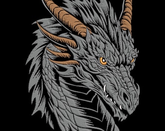 Fierce Dragon Head Embroidery Design, Magical Animal Face Machine Embroidery,Fantasy Dragon Embroidery Designs