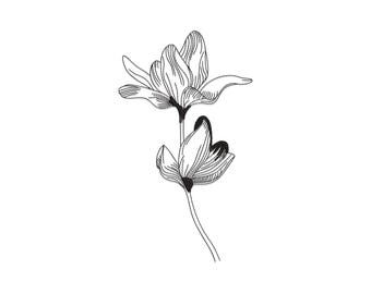 Floral line art borduurontwerp, bloem machineborduurontwerp, weidebloemen geborduurd, zeer fijne tekeningen borduurbestand