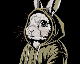 Cool Hoodie Bunny Embroidery Design, Rabbit in Hoodie Embroidery Design, Hipster Rabbit Machine Embroidery File