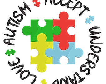 Autism Puzzle Pieces Embroidery Design, Autism Awareness Embroidery Design, Autism Puzzle Machine Embroidery File, Autism Machine Embroidery