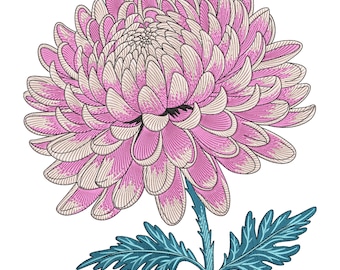 菊の刺繍デザイン：11月の誕生花の機械刺繍ファイル（デジタル