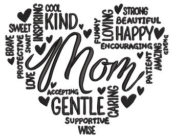 Mom Word Art Embroidery Design, Mom quote embroidery File, mom Saying Embroidery, Mothers Day Embroidery Designs