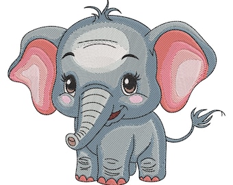 Adorable Baby Elephant Embroidery Design, Elephant Machine Embroidery Design, Baby Elephant Embroidery File, Animal Embroidery Design