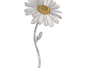 Single Daisy Flower Embroidery Design, Simple Floral Outline Machine Embroidery File, Instant Download