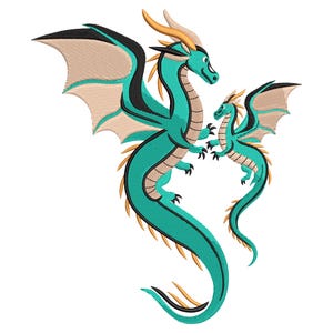 Majestic Dragon Duo Embroidery Design, Scary Dragon Eye Embroidery Pattern, Magic Dragon Embroidery File