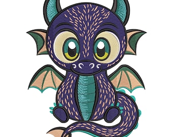 Cute Baby Dragon Embroidery Design, Baby Animal Embroidery File, Baby Dragon Machine Embroidery