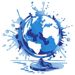 Water color Globe Embroidery Design,  Globe Machine Embroidery File, Earth Embroidery design