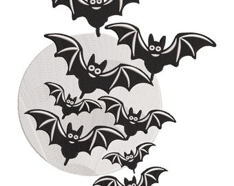 Diseño de bordado de murciélago volador, archivo de bordado a máquina de murciélagos voladores, archivo de bordado de murciélagos de Halloween, archivos de diseño digital de bordado de Halloween