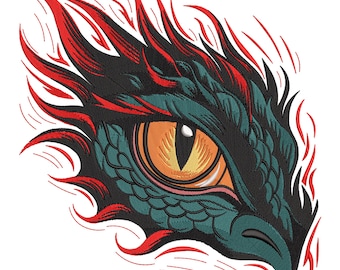 Fierce Dragon Eye Embroidery Design, Eye of the Mystic Machine Embroidery Design, Chinese dragon Head Embroidery File