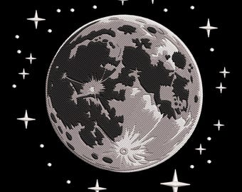 Celestial Moon with Stars Embroidery Design, Cosmic Starry Sky Machine Embroidery File