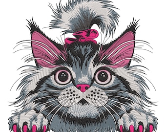 Diseño de bordado de gato divertido, archivo de bordado a máquina de gatos negros, archivos de diseño de bordado de gato divertido y juguetón