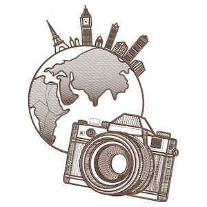 Lens Travel the World Stickdatei, Erde Stickdatei, Stickmuster